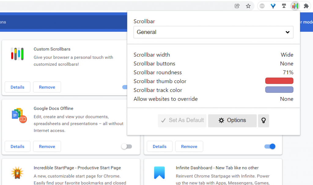 ExternalLink custom scrollbar button