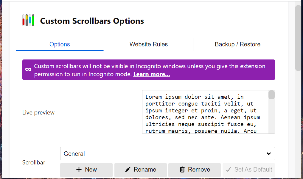 سفارشی کردن نوار اسکرول در Chrome با استفاده از افزونه custom scrollbars